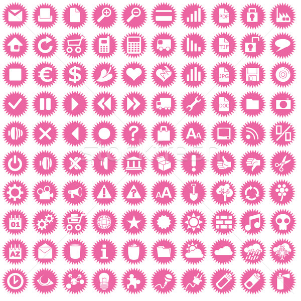 One hundred and business icons on pink stars  Stock photo © Ustofre9