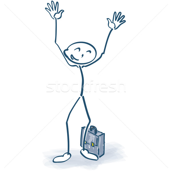 Stock photo: Stick figures with briefcase looking forward and having his arms in the air