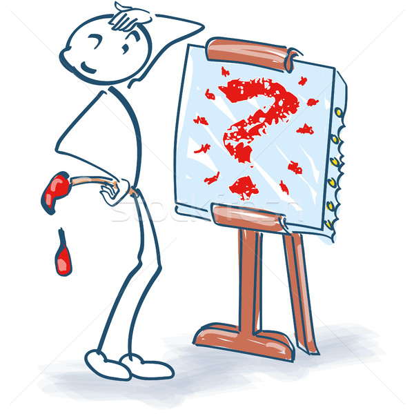 Stick figure with brushes, canvas and question mark Stock photo © Ustofre9