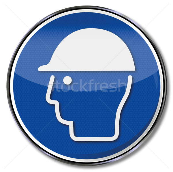 Kötelező felirat fej védelem építkezés kék Stock fotó © Ustofre9