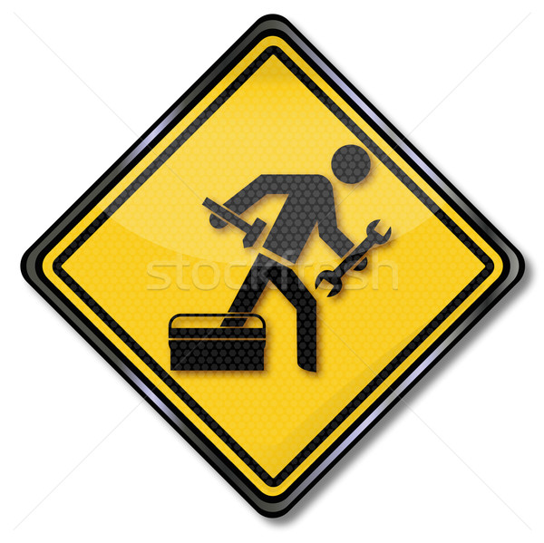 Stock photo: Sign with repairer, hammer craftsmen and customer service