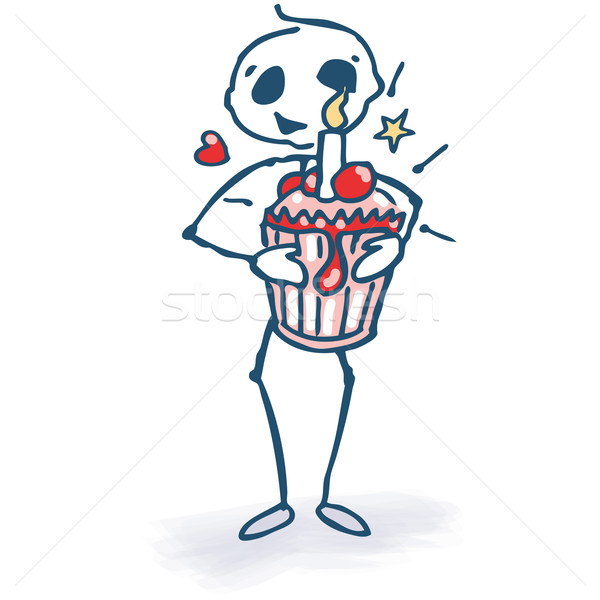 Stick figure with birthday cupcake  Stock photo © Ustofre9