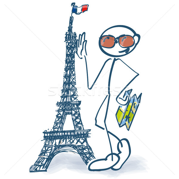 Pálcikaember turista Párizs Eiffel-torony város térkép Stock fotó © Ustofre9