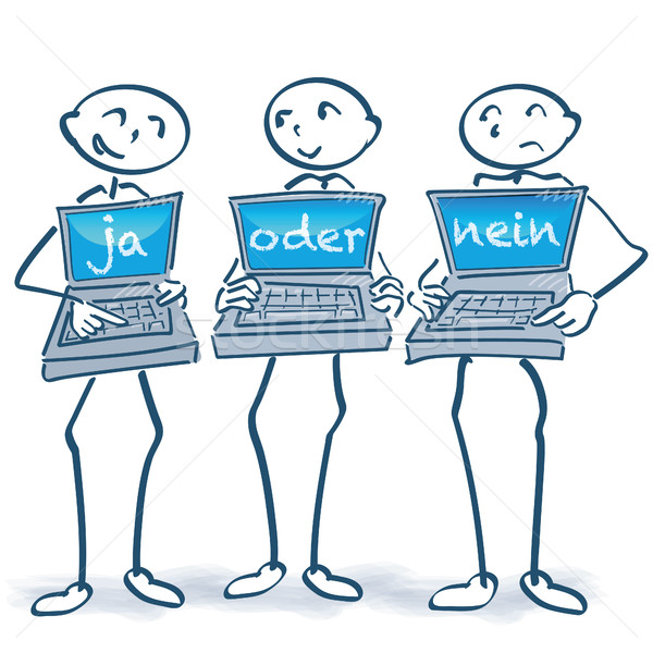 Stick figure with three laptops and the question yes or no Stock photo © Ustofre9