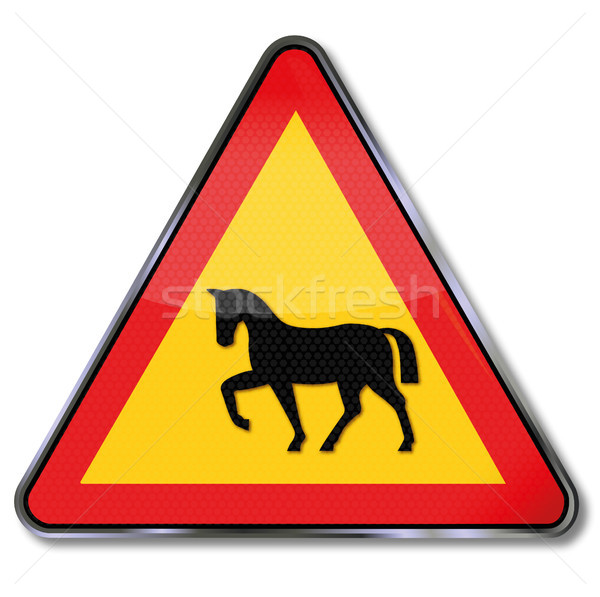 Stock photo: Sign caution horses