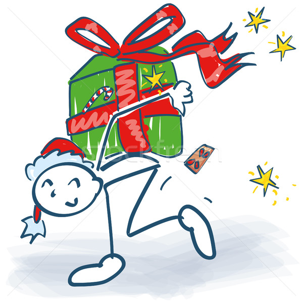 Stick figure as a Santa Claus with heavy gift package Stock photo © Ustofre9