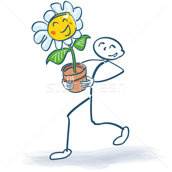 Stick figure with a flower in flowerpot Stock photo © Ustofre9