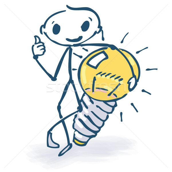 Stock photo: Stick figure with ideas and light bulb 