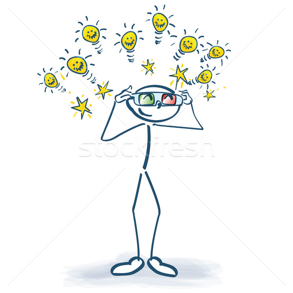 Stick figure with 3D glasses and lots of ideas Stock photo © Ustofre9