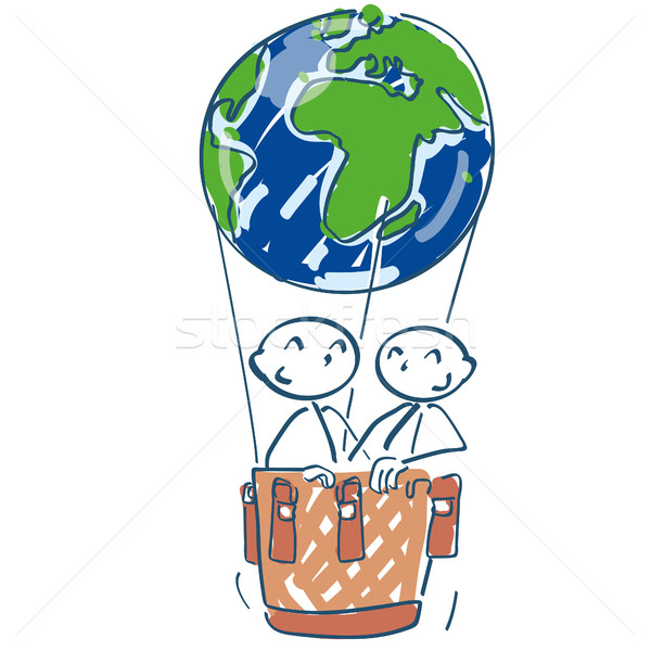 Stick figure in a hot air balloon as a world ball Stock photo © Ustofre9