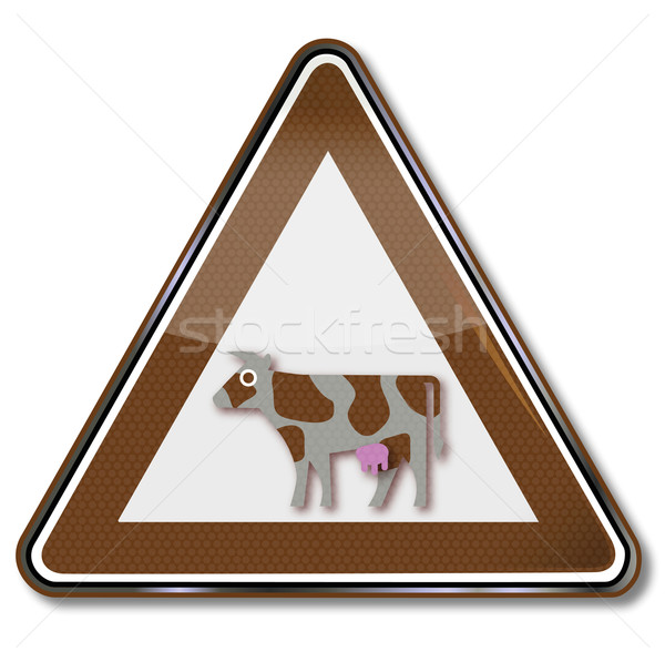 Sign with cute brown cow Stock photo © Ustofre9