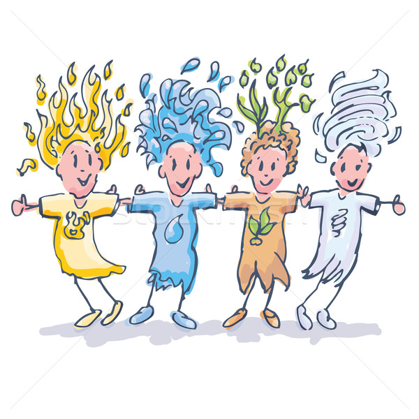 Stick figures with fire, water, earth, air  Stock photo © Ustofre9