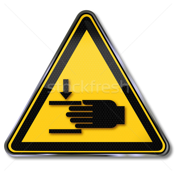 Foto stock: Sinal · de · perigo · aviso · ferimento · mãos · mão · assinar