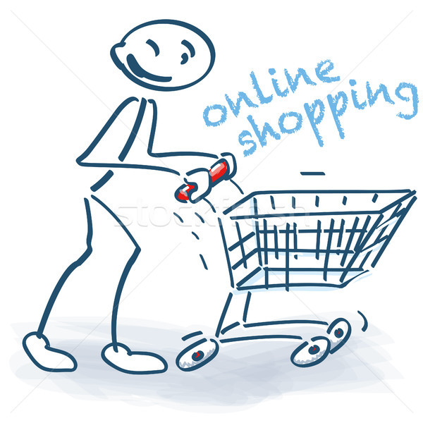 Zdjęcia stock: Stick · figure · koszyk · zakupy · online · ceny · zakupy · usługi