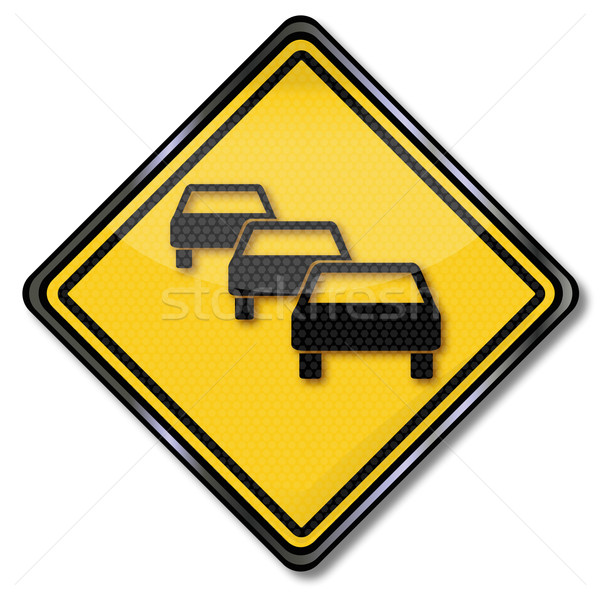 Warning road sign traffic jam and delay  Stock photo © Ustofre9