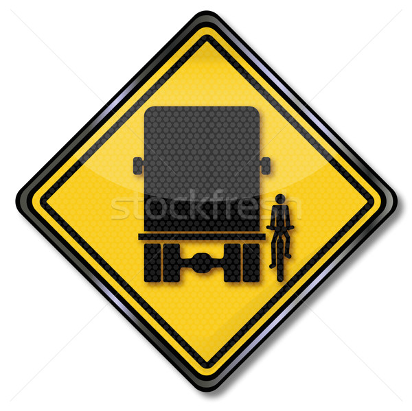 Stock photo: Warning sign blind spot when trucks and overlooked by cyclists