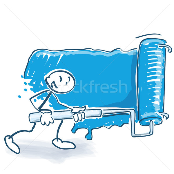 Stick figure with a big paint roller paints a wall Stock photo © Ustofre9