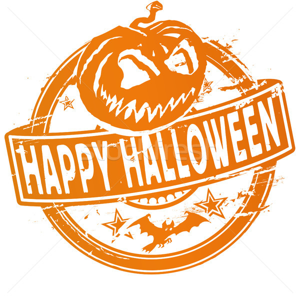 Rubber stamp with pumpkin and happy halloween Stock photo © Ustofre9