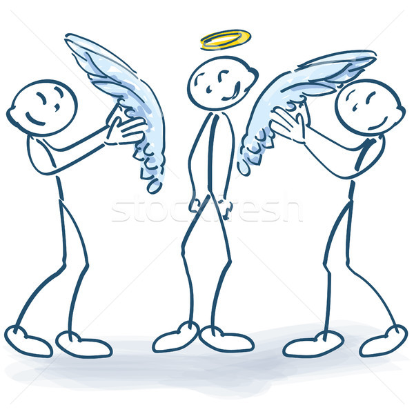 Stick figures sticking wings to a little angel Stock photo © Ustofre9