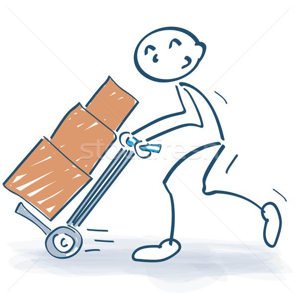 Stock photo: Stick figure with hand truck and packages