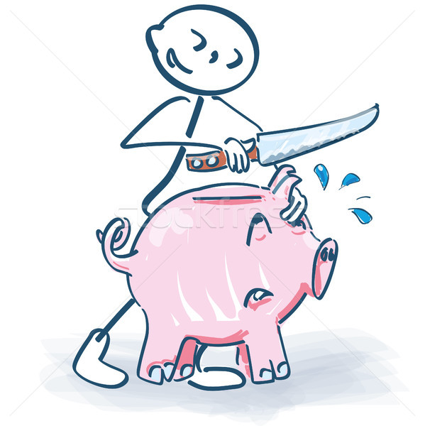 Stick figure slaughters a piggy bank with a knife Stock photo © Ustofre9