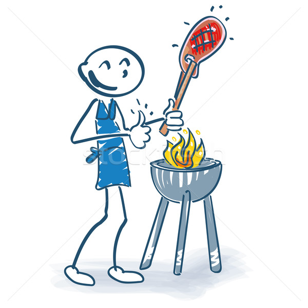 Stick figure with grilling meat Stock photo © Ustofre9