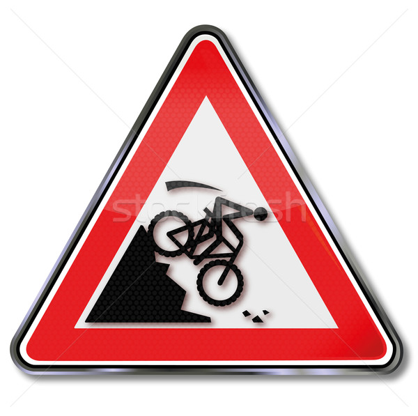 Stock photo: Sign attention run the slope on a mountain bike