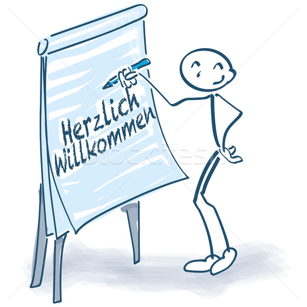 Stick figure Stick figure with a flip chart and welcome Stock photo © Ustofre9