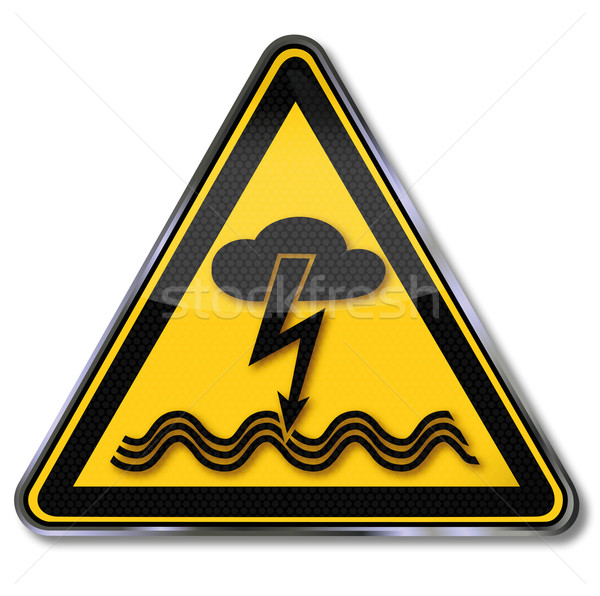 Danger sign warning of electric shock from lightning and thunderstorms in the aquatic  Stock photo © Ustofre9
