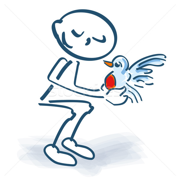 Stick figure with a small bird and mindfulness Stock photo © Ustofre9