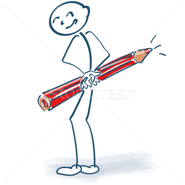 Stick figure with red pencil behind the back Stock photo © Ustofre9