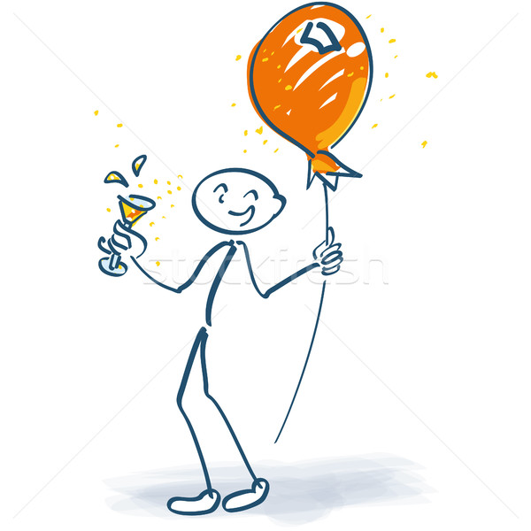 Stick figure with champagne glass and balloon on a stick Stock photo © Ustofre9