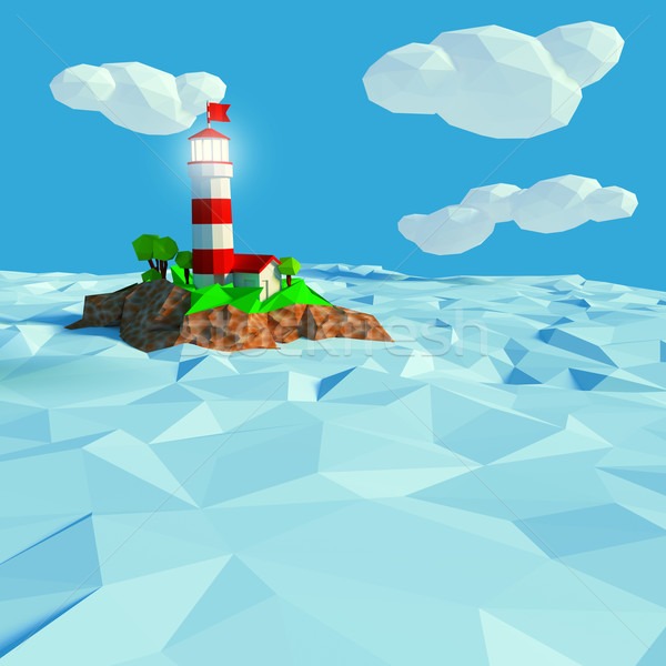 Stock photo: Lighthouse on a small island in the sea