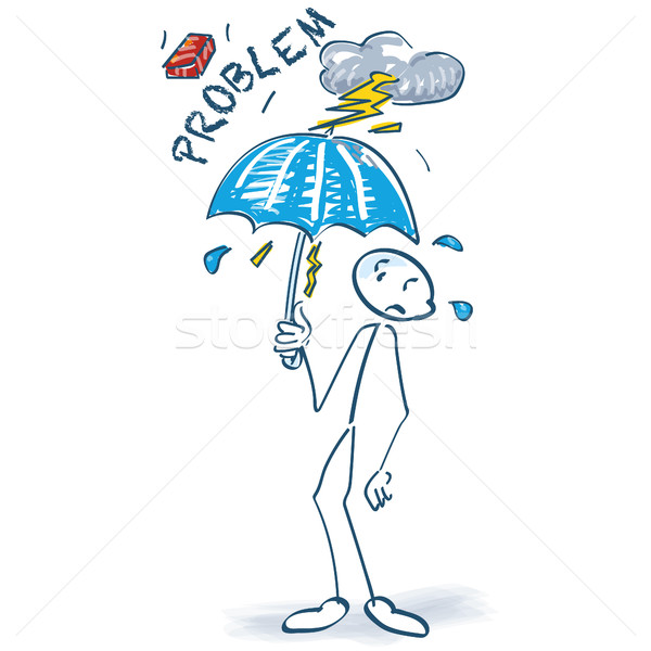 Stick figure with problems and umbrella Stock photo © Ustofre9