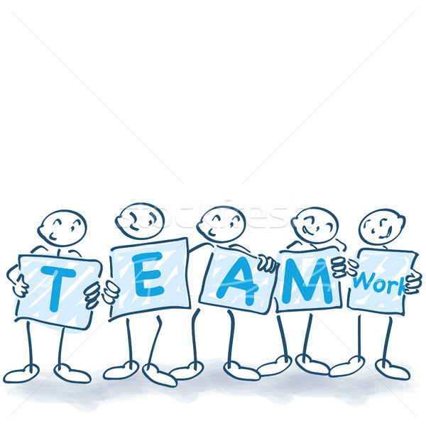 Stick figures with posters and teamwork Stock photo © Ustofre9