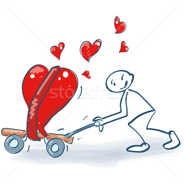 Stick figure with a transport cart full of hearts Stock photo © Ustofre9