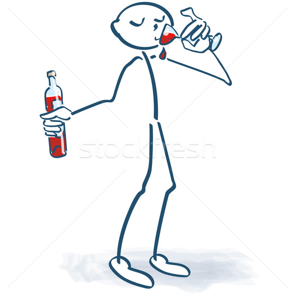 Stock photo: Stick Figure savoring a red wine and wine tasting