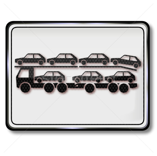Stock photo: Sign with auto transporter and logistics