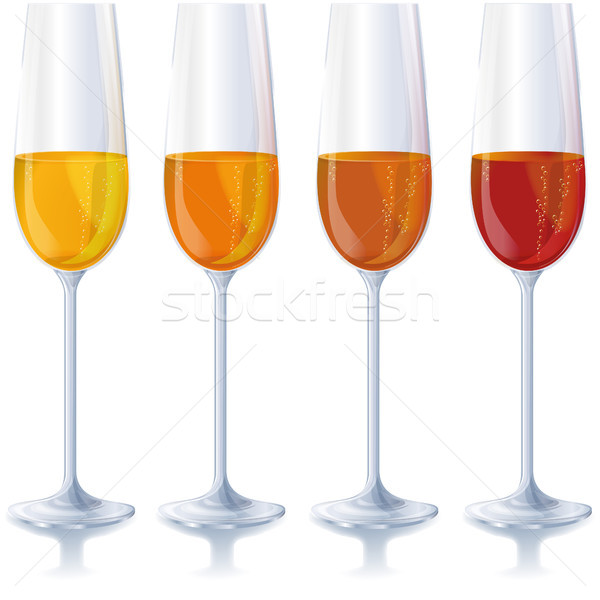 Four narrow different colored sparkling wine glasses Stock photo © Ustofre9