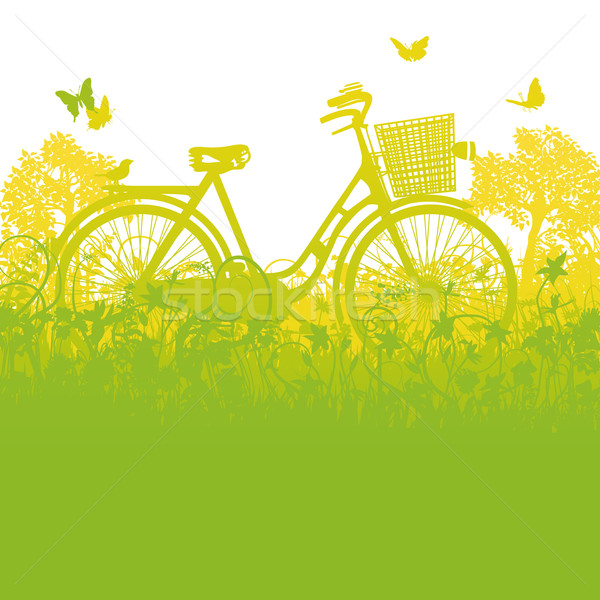 [[stock_photo]]: Vélo · panier · fleur · famille · herbe · carte