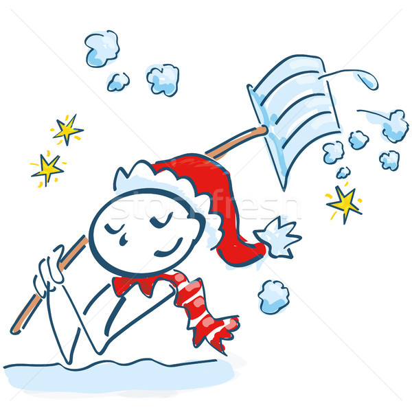 Stock photo: Stick figure as Santa Claus shoveling in the snowStick figure as Santa Claus shoveling in the snow