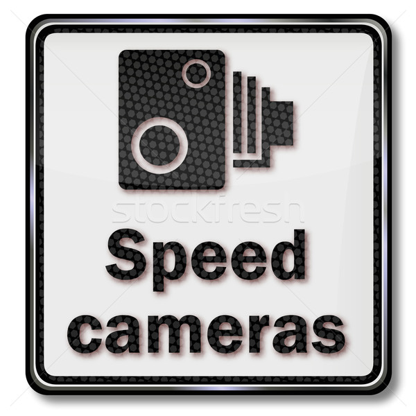 Jelzőtábla figyelmeztetés radar megfigyelés sebesség fényképezőgépek Stock fotó © Ustofre9