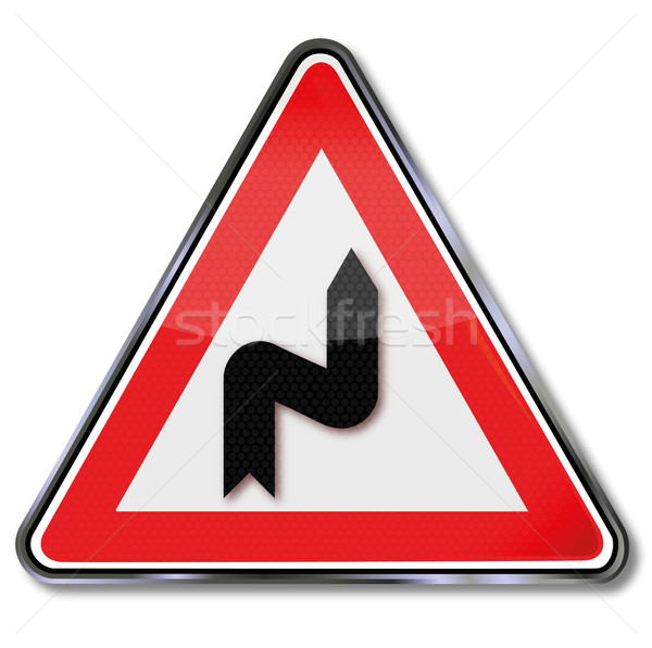 Traffic sign Warning curvy track and road layout Stock photo © Ustofre9