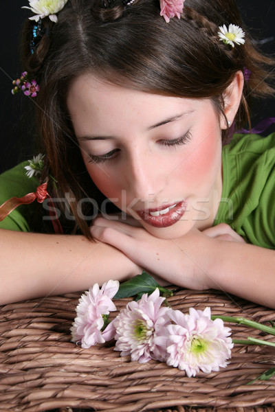 Kız model çiçekler kelebekler saç Stok fotoğraf © vanessavr