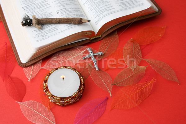 Biblia bőr kinyitott darab szentírás könyvek Stock fotó © vanessavr