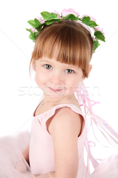 Balett lány kisgyerek rózsaszín fehér virágok Stock fotó © vanessavr