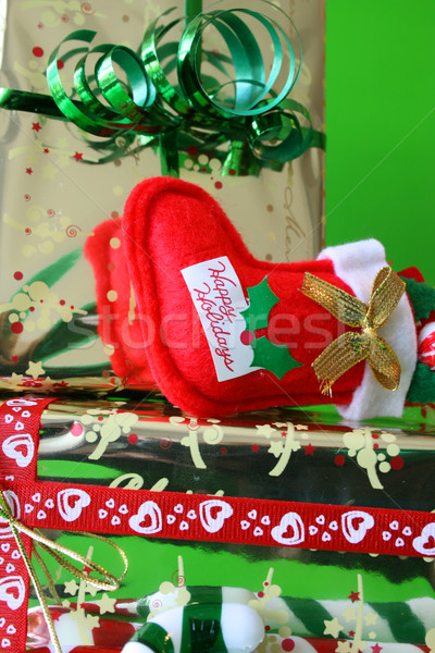 Stock fotó: Harisnya · fekszik · karácsony · ajándékok · miniatűr · piros