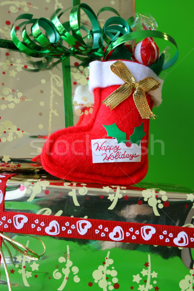 Pończochy miniatura christmas pończocha złota czerwony Zdjęcia stock © vanessavr
