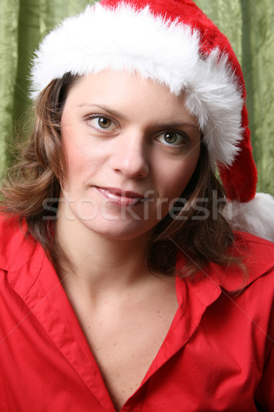 Noël brunette belle modèle chapeau rouge [[stock_photo]] © vanessavr