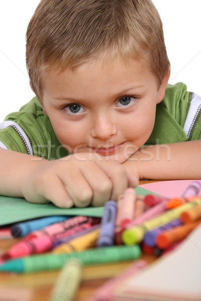 Stockfoto: Krijtjes · jonge · blond · jongen · hoofd